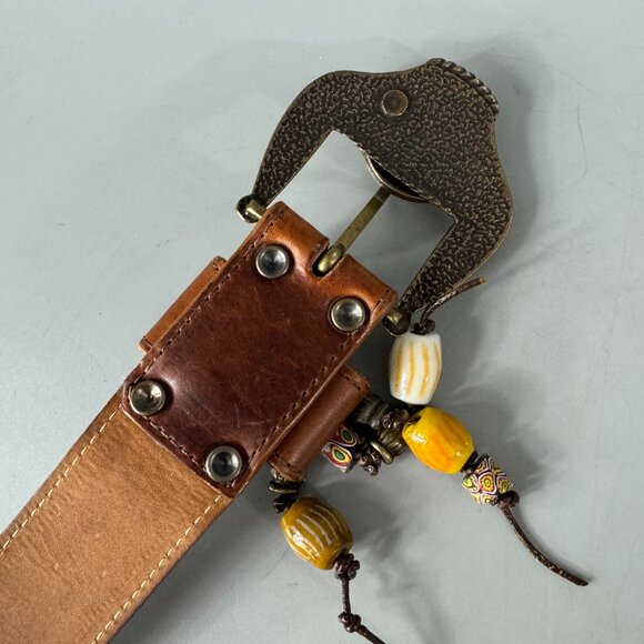 Vintage LEATHEROCK Women\'s Western Brown Leather Boho Shells Hippie Belt, Size M main image 7